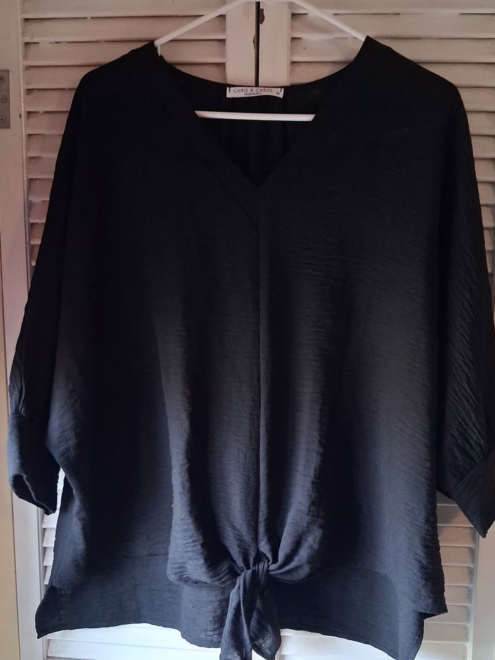 Chris & Carol Black Tie-Front V-Neck Tunic